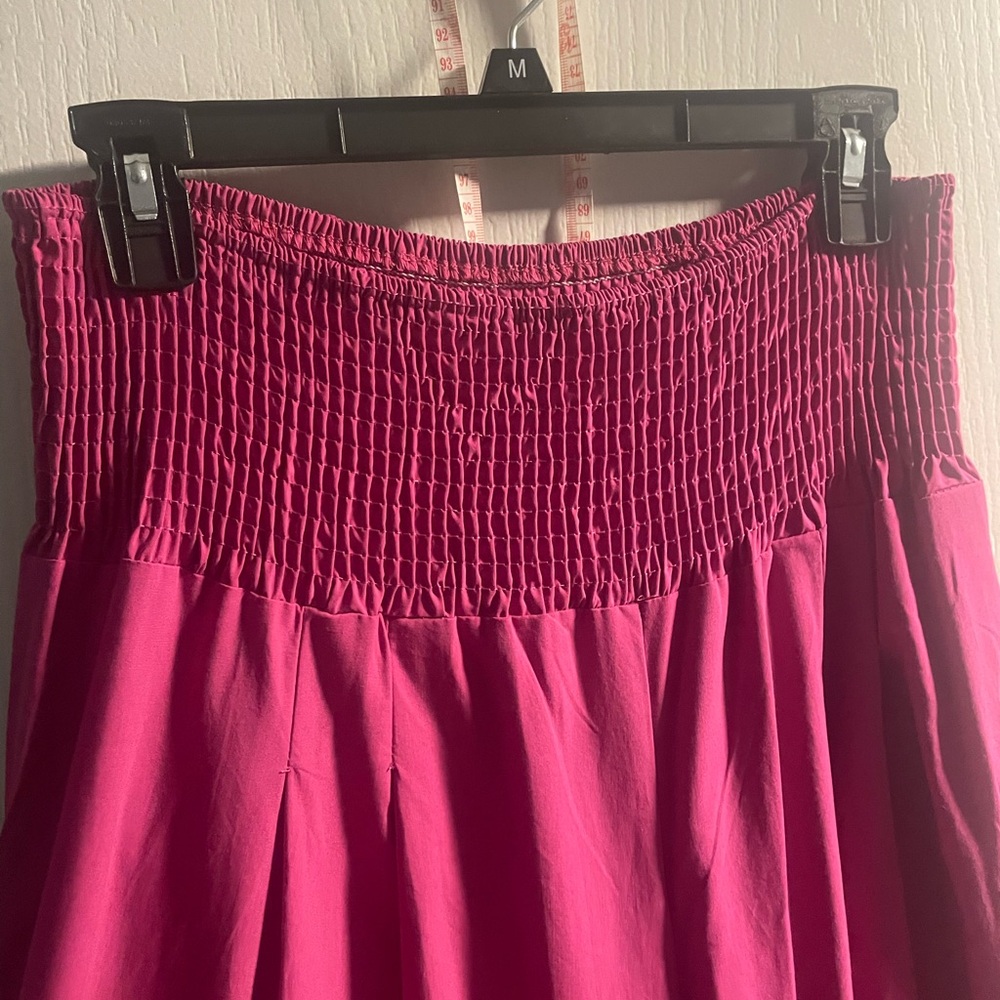 *Last One* Hot Pink Wide Leg Palazzo Linen Pants Smocked Slimming Waist - Picture 7 of 8